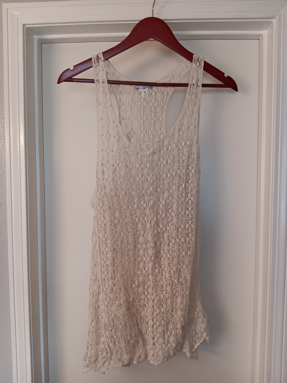 Roommates Cream Crochet Lace Tank Top Tunic Length